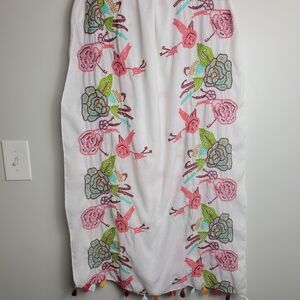 Hand Embroidered Scarf with Fringe 70x25